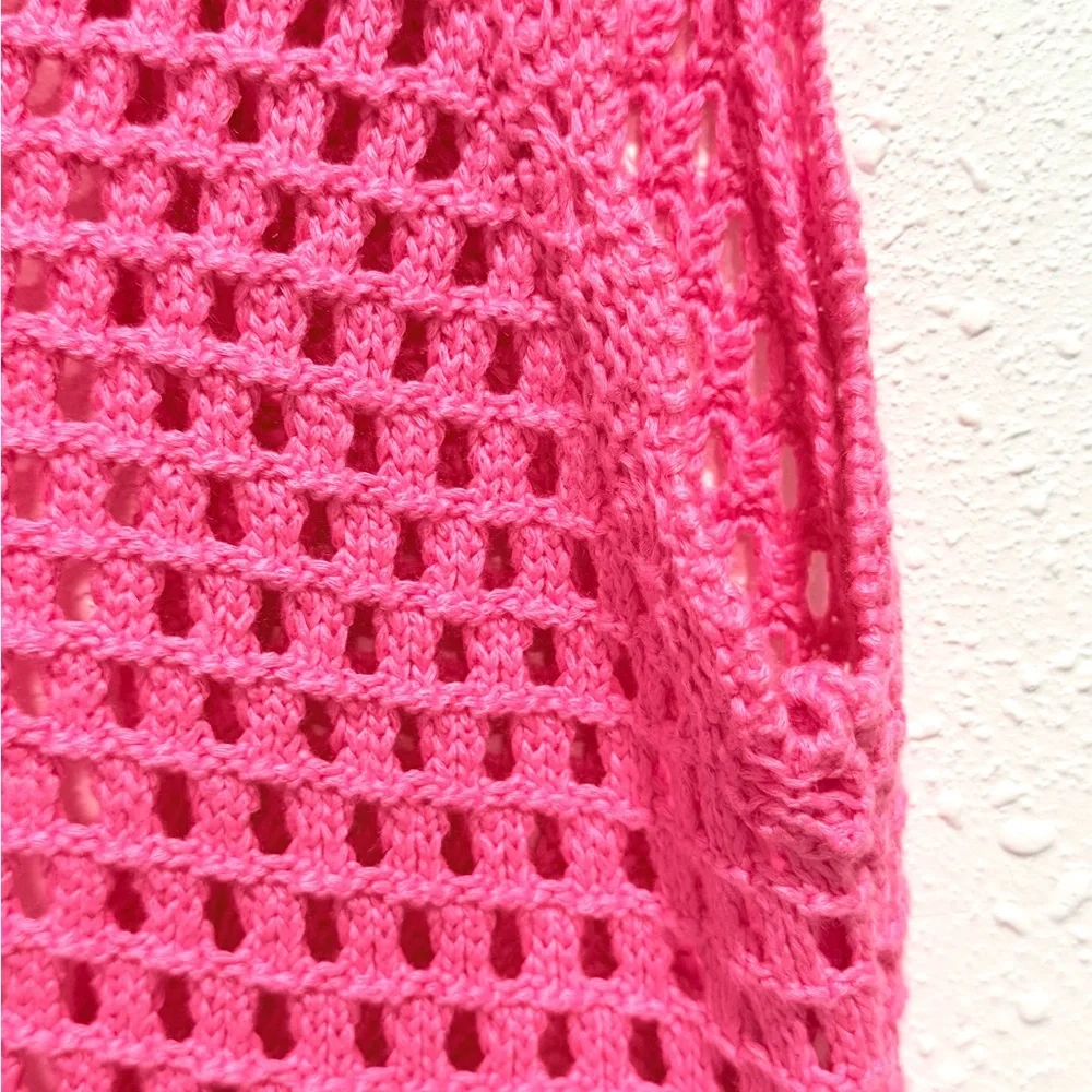 Sleeveless Pink‎ Crochet Swim Cover-Up Tunic S